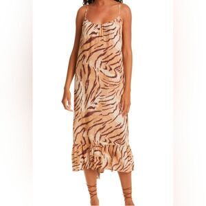 Rails Jennica Bengal Tiger Animal Tiered Ruffle Slip Dress Brown Size Medium